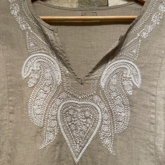 Simply NY 100% Linen Embroidered Tunic | Sequin Trim, Boho Resort Wear, XL New - Picture 9 of 9